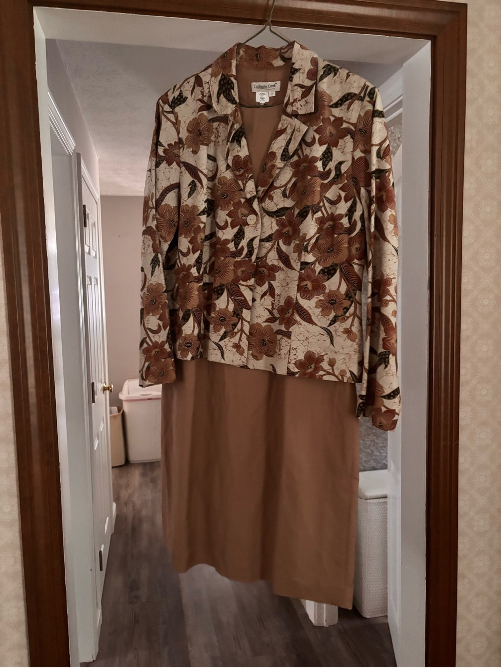 Coldwater Creek Floral Jacket and Solid Brown Dress Set
